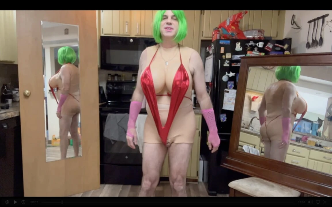 Amazing slingshot haul by green haired tranny.